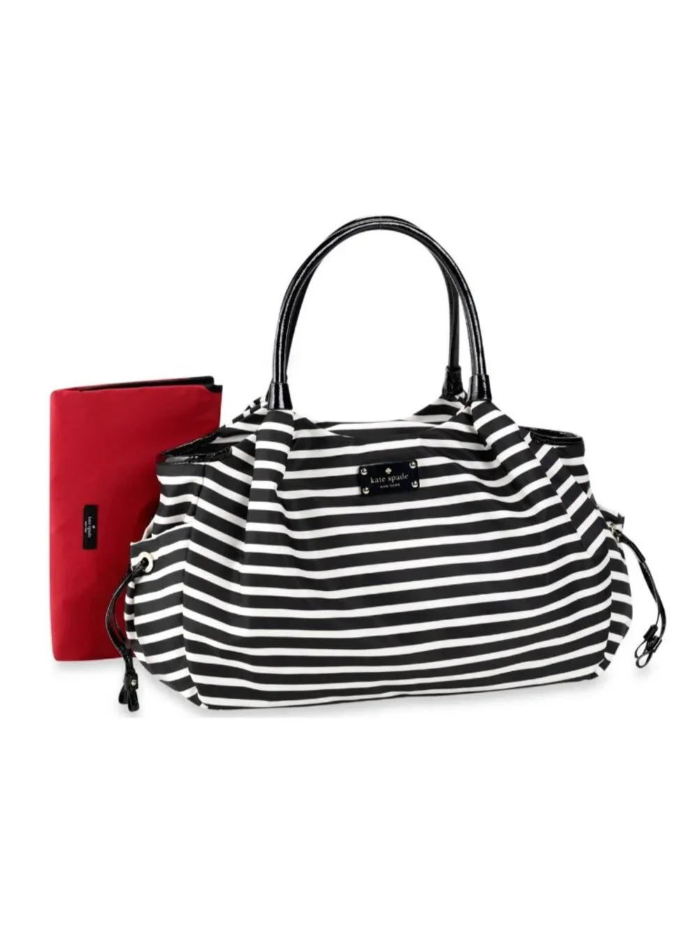 KATE SPADE STEVIE Luxury Large Black & White Striped Nylon Diaper Bag Travel